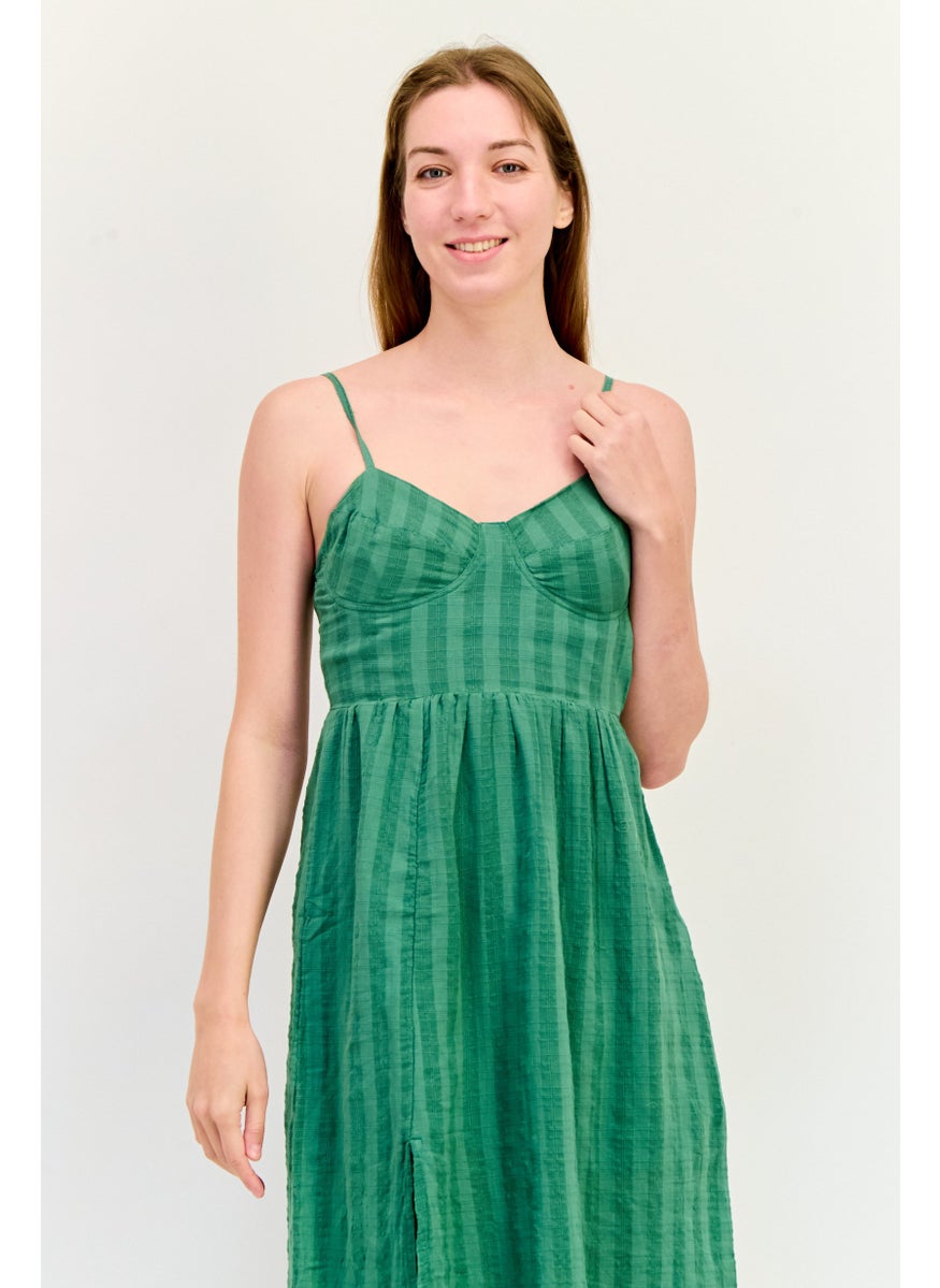 BRAVE SOUL Women Textured Casual Midi Dress, Green  - Image 4