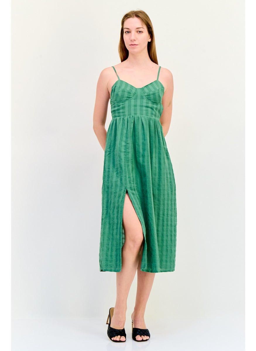 BRAVE SOUL Women Textured Casual Midi Dress, Green  - Image 1