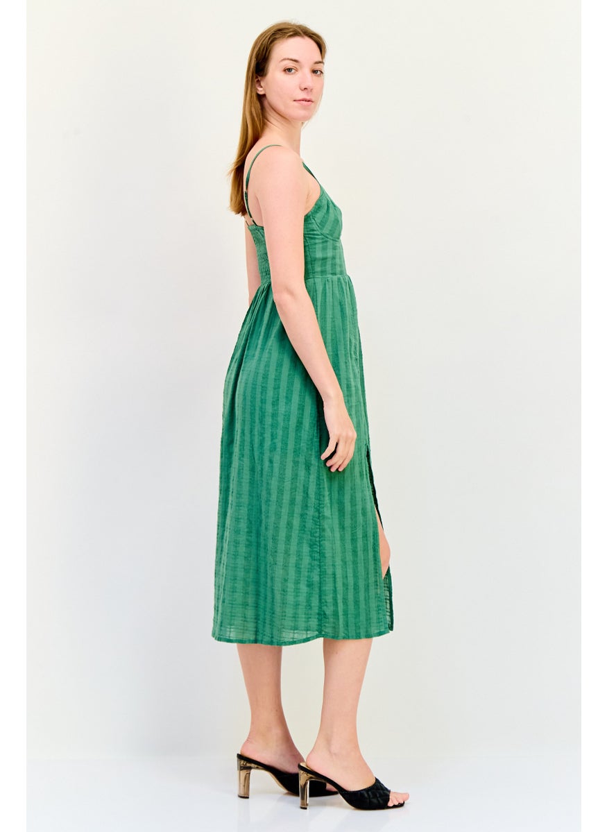 BRAVE SOUL Women Textured Casual Midi Dress, Green  - Image 3