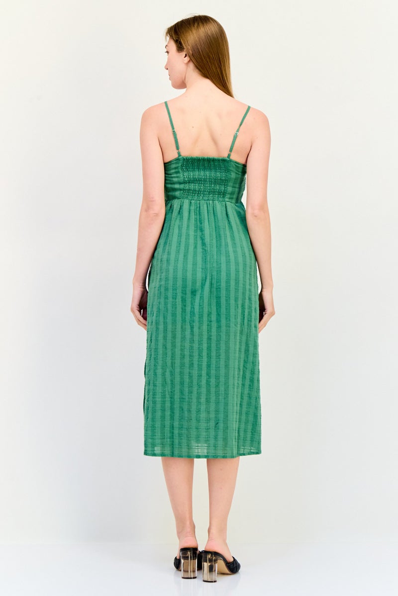 BRAVE SOUL Women Textured Casual Midi Dress, Green - Image 2