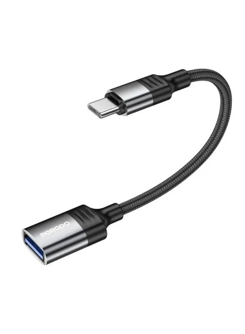 porodo USB C OTG Wire, 12cm Cable Length, Braided Cable, USB 3.0, Universal Compatibility, Up to 10Gbps Fast Data Transfer Speed, Plug & Play, - Black  - Image 1