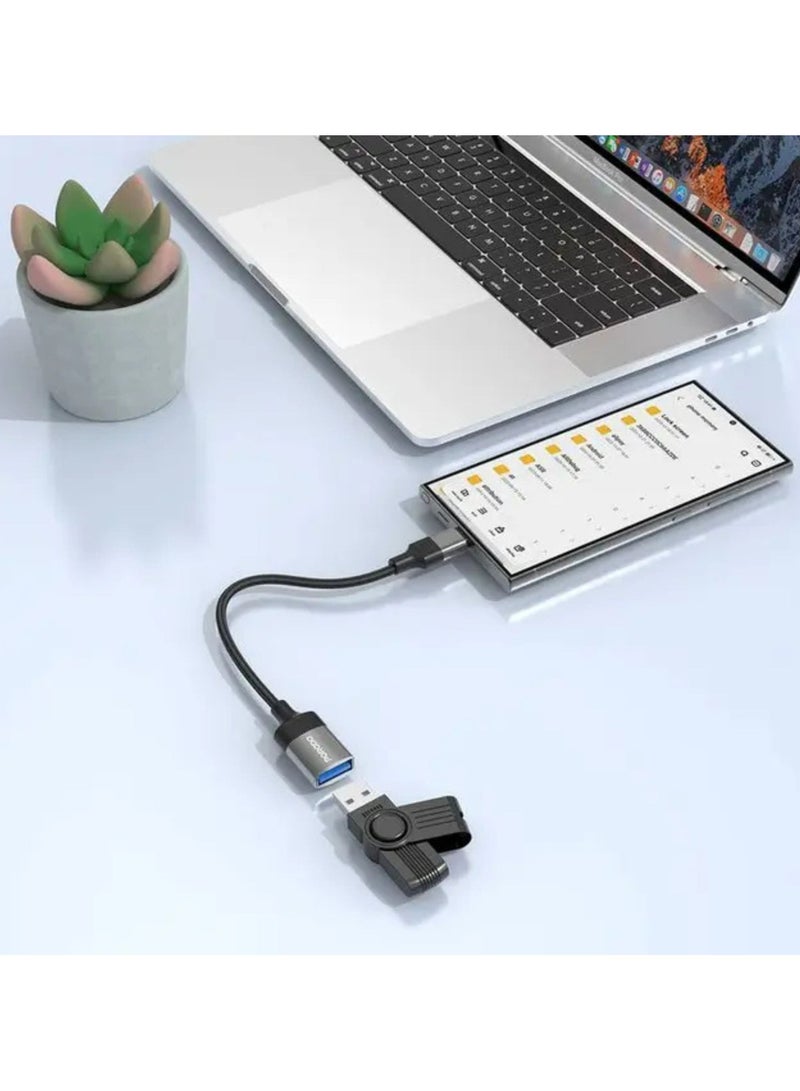 porodo USB C OTG Wire, 12cm Cable Length, Braided Cable, USB 3.0, Universal Compatibility, Up to 10Gbps Fast Data Transfer Speed, Plug & Play, - Black  - Image 2