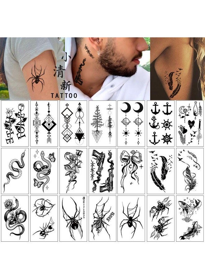 Super ZYouth 21 Geometric Waterproof Temporary Tattoos, Butterfly, Love, Heartbeat, Anchor Text, Lines, Flowers, Animals, Suitable for Children, Adults, Men and Women - Black - Image 1