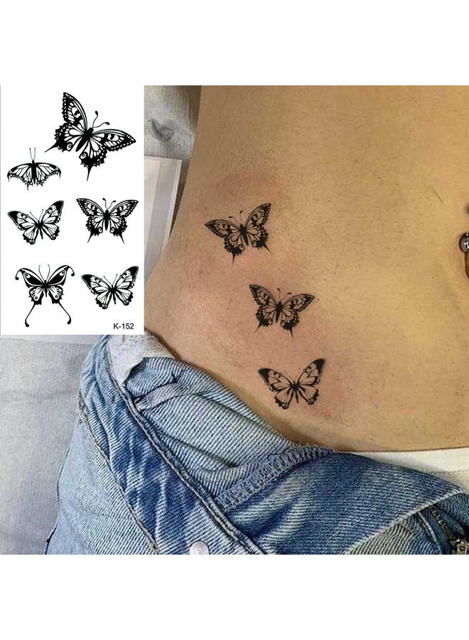 Super ZYouth 21 Geometric Waterproof Temporary Tattoos, Butterfly, Love, Heartbeat, Anchor Text, Lines, Flowers, Animals, Suitable for Children, Adults, Men and Women - Black - Image 3