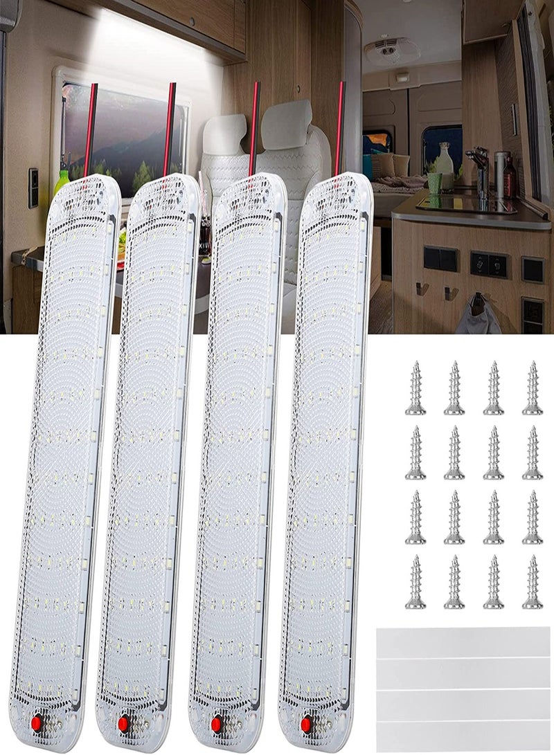 Loquat LED Interior Lights, 72 LEDs Light Strips, 4PCS 12V Universal Car Roof Bright Interior Light with ON/OFF Switch 10W White Lamp for Van Car Auto Camper Bus Caravan Boat Motorhome Kitchen - Image 1