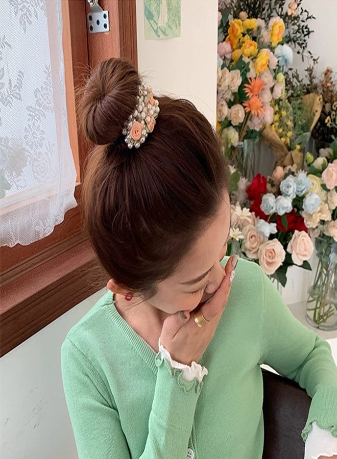 ربطات شعر من Xiwstar، قطعتان، مزينة باللؤلؤ، ربطات شعر على شكل ذيل حصان، ربطات شعر على شكل وردة، إكسسوارات شعر للنساء والفتيات - Image 3