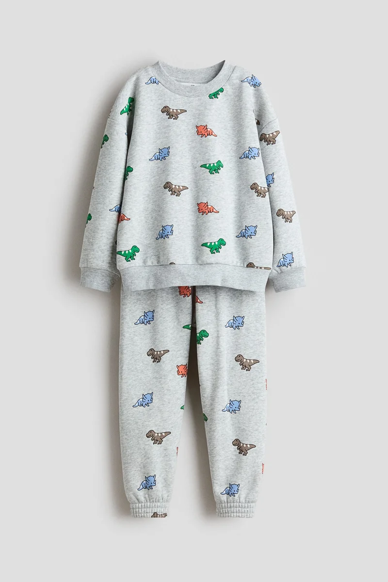 اتش اند ام طقم من نسيج سويت-شيرت مزين بطبعة - عبوة من قطعتين