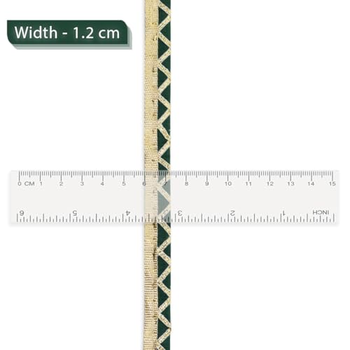 EmbroideryMaterial Laces and Borders Material Golden Gota Patti Lace for Saree Border, Dresses, Dupatta, Blouse, Kurta, Embroidery & Sewing (Green & Gold, 8 Meters, 12 MM Wide) - Image 2