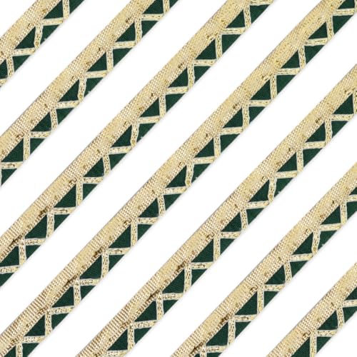 EmbroideryMaterial Laces and Borders Material Golden Gota Patti Lace for Saree Border, Dresses, Dupatta, Blouse, Kurta, Embroidery & Sewing (Green & Gold, 8 Meters, 12 MM Wide) - Image 1
