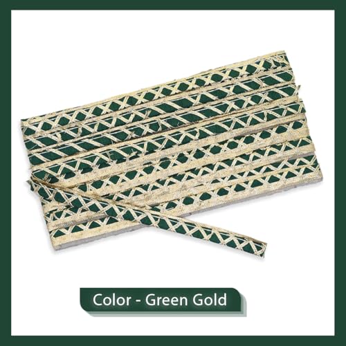 EmbroideryMaterial Laces and Borders Material Golden Gota Patti Lace for Saree Border, Dresses, Dupatta, Blouse, Kurta, Embroidery & Sewing (Green & Gold, 8 Meters, 12 MM Wide) - Image 3