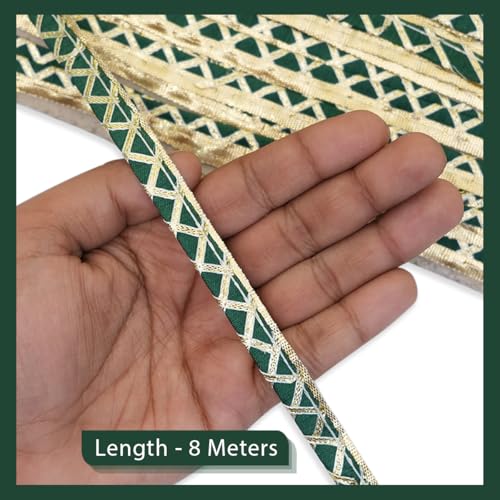 EmbroideryMaterial Laces and Borders Material Golden Gota Patti Lace for Saree Border, Dresses, Dupatta, Blouse, Kurta, Embroidery & Sewing (Green & Gold, 8 Meters, 12 MM Wide) - Image 4