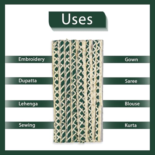 EmbroideryMaterial Laces and Borders Material Golden Gota Patti Lace for Saree Border, Dresses, Dupatta, Blouse, Kurta, Embroidery & Sewing (Green & Gold, 8 Meters, 12 MM Wide) - Image 5