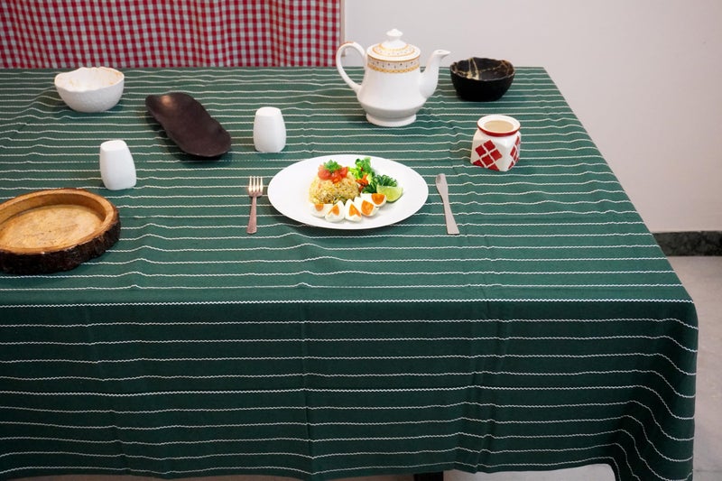 CRAZYWEAVES Cotton Durable Machine Washable Rectangular Dining Table Cloth for Dinning Tabl (48" X 62"), Bottle Green Dobby - Image 1