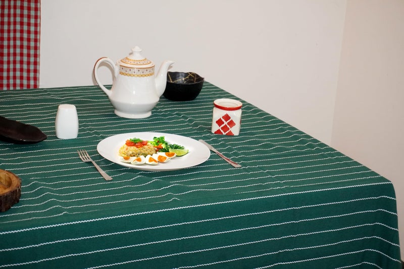 CRAZYWEAVES Cotton Durable Machine Washable Rectangular Dining Table Cloth for Dinning Tabl (48" X 62"), Bottle Green Dobby - Image 5