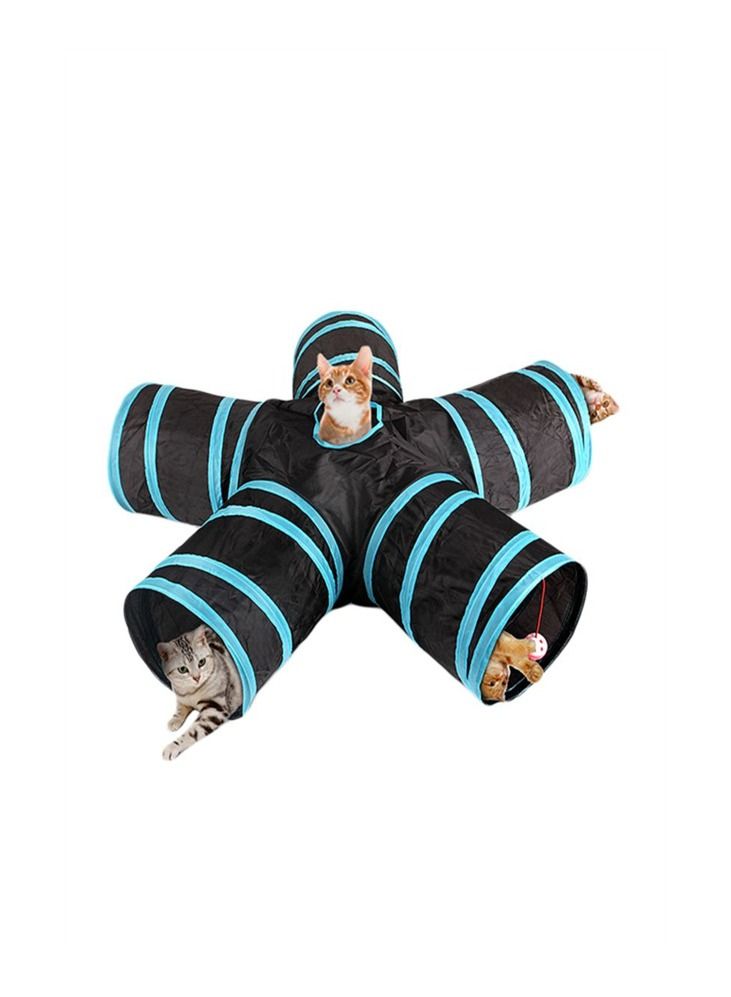 5-Way Foldable Tunnel Toy For Pet Black/Blue 31x4x31centimeter