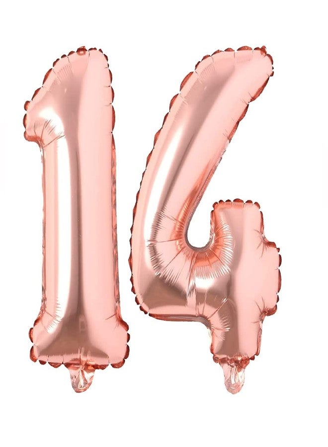 Atpata Funky 14 Number Rose Gold Foil Balloon 40 inch Size Birthday Decoration Items | Happy Birthday Decoration Kit | 14th Year Birthday Party Anniversary Wedding Decorations