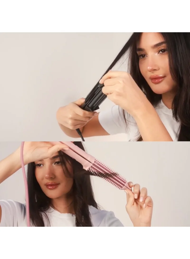 CLARA CLARA Dual Slim Hair Straightener Brush 2-in-1 Candy Pink| Electric Straightening Brush & Slim Styling Tool | 3 Heat Settings | Fast Heat Distribution | Anti-Frizz & Precision Styling for Roots & Flyaways