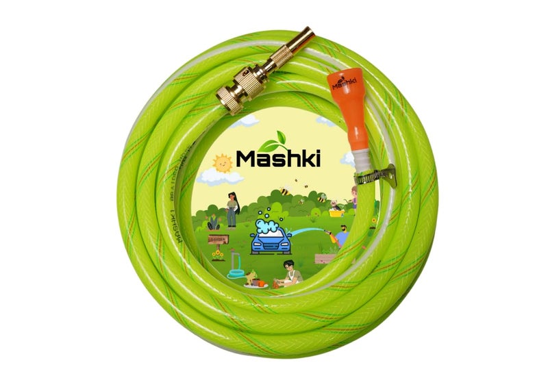 Mashki 1/2 Inch 3-Layered Braided Water Pipe With Metal Water Sprayer For Gardening, Car Washing, Home Use Floor Clean Etc (10 Meter (32.5 Feet)) - Image 1