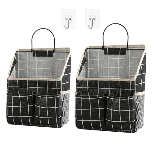 Someteth 2pcs Wall Hanging Storage BagWall Hanging Organizer Bags with Pockets Wall Organizer Storage for Dormitory Bathroom Bedroom KitchenBlack Grid - Image 1