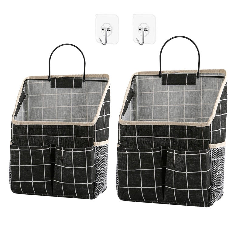 Someteth 2pcs Wall Hanging Storage BagWall Hanging Organizer Bags with Pockets Wall Organizer Storage for Dormitory Bathroom Bedroom KitchenBlack Grid - Image 2