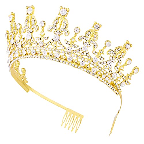 Vofler Tiaras and Crowns for Women Queen Gold Crystal Rhinestone Hair Jewelry Decor for Ladies Little Girls Bridal Bride Princess Birthday Wedding Pageant Prom Halloween Costume Party with Combs - Image 4
