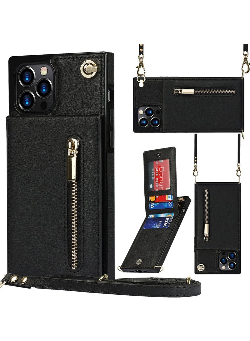 Rock Pow Crossbody Wallet Phone Case for iPhone 14 Pro Max Premium Leather Back Kickstand Shockproof Cover with Strap Card Slots for Women - Image 1