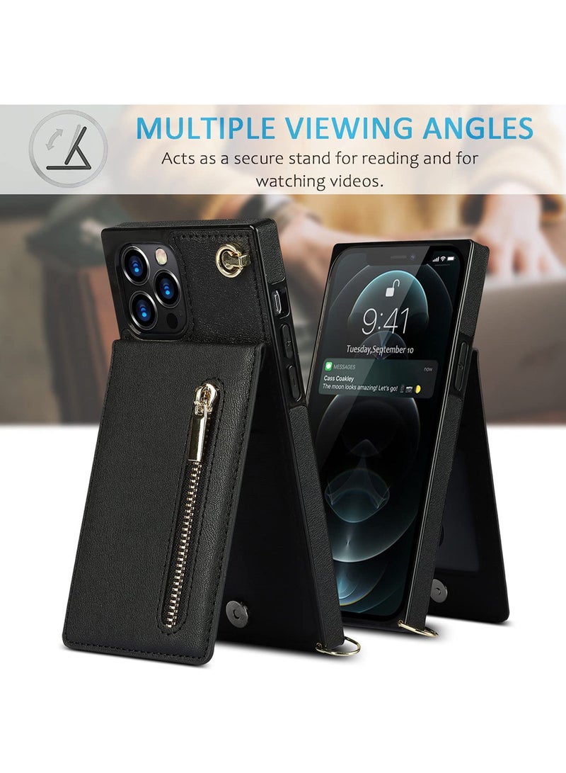 Rock Pow Crossbody Wallet Phone Case for iPhone 14 Pro Max Premium Leather Back Kickstand Shockproof Cover with Strap Card Slots for Women - Image 5