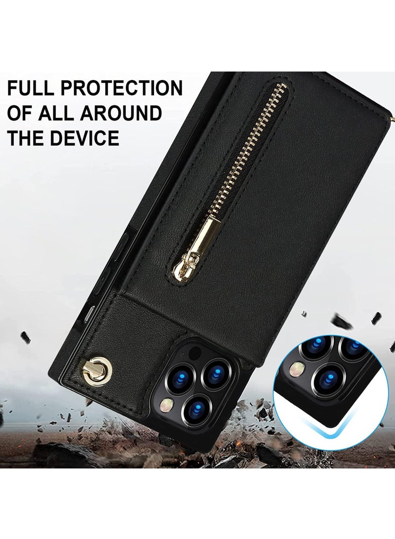 Rock Pow Crossbody Wallet Phone Case for iPhone 14 Pro Max Premium Leather Back Kickstand Shockproof Cover with Strap Card Slots for Women - Image 3