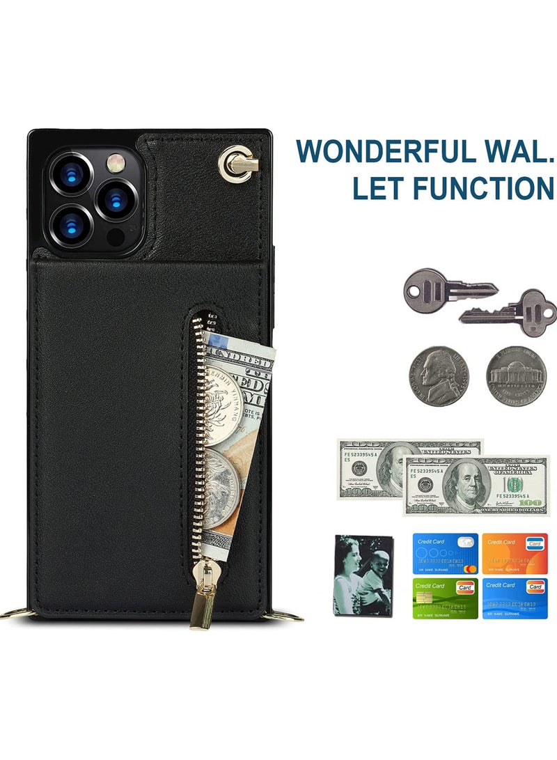 Rock Pow Crossbody Wallet Phone Case for iPhone 14 Pro Max Premium Leather Back Kickstand Shockproof Cover with Strap Card Slots for Women - Image 4