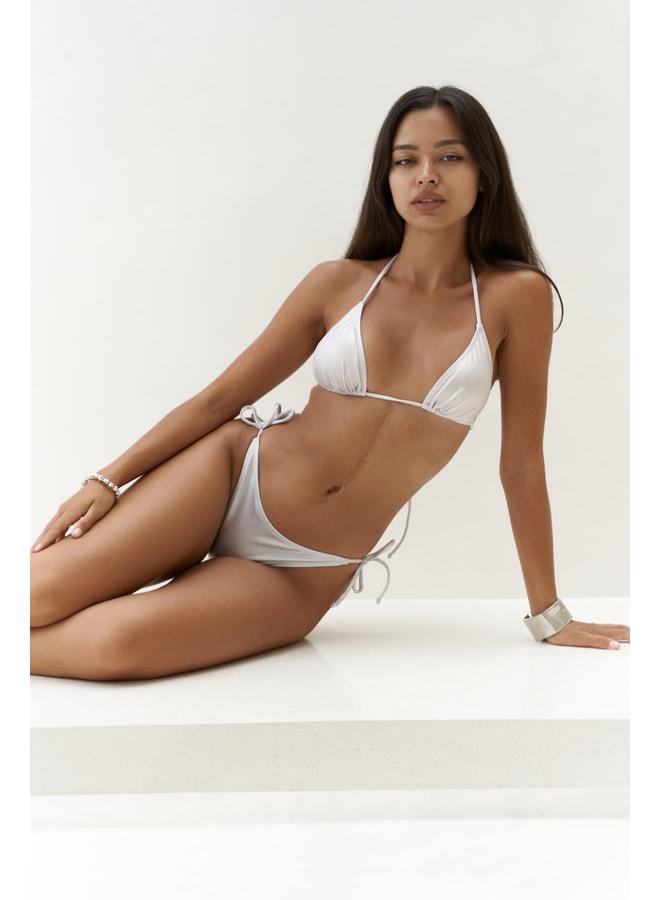 Bohemai Mutia Lace-up Shiny White Bikini Top. - Image 1