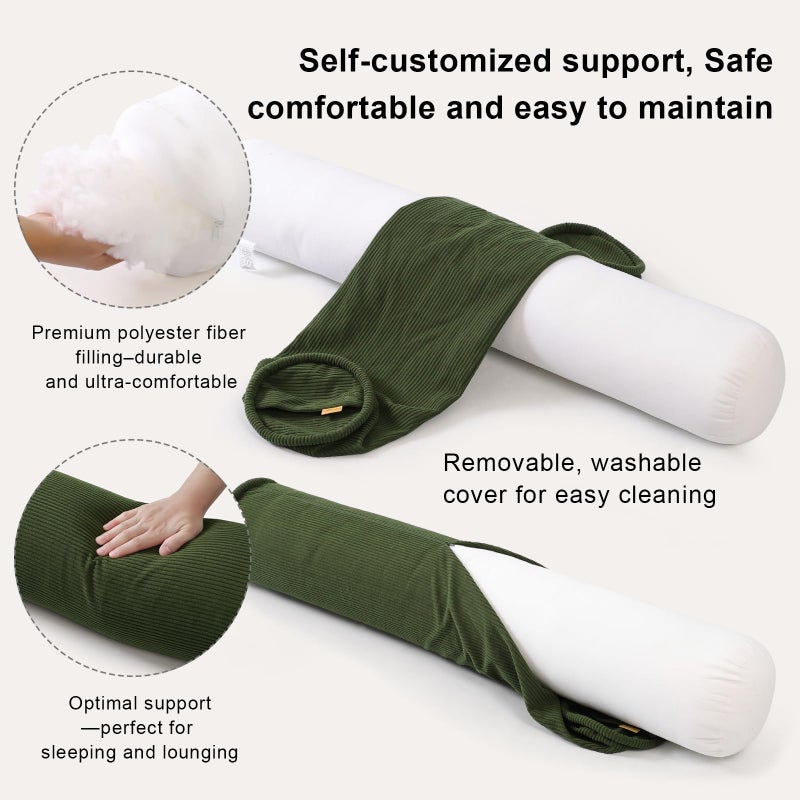 Ailuteie Body Pillow for Adults â€“ Corduroy Long Round Bolster Pillow for Bed, Cuddle Pillow with Full Support for Side Sleepers & Restful Sleep,39 x 7.87 Inches,Avocado Green - Image 3