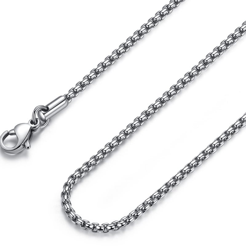 FOSIR Mens Chain Necklaces, 3mm Stainless Steel Rolo Chain Necklace for Men and Women, Silver Tone Box Chains for Men, 20 Inch - Image 1
