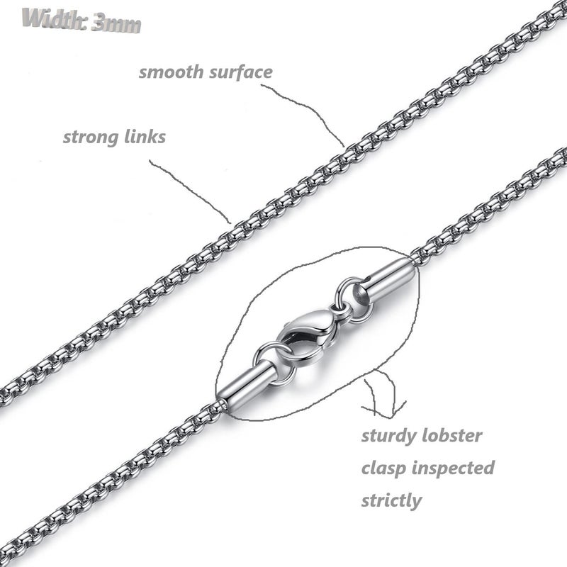 FOSIR Mens Chain Necklaces, 3mm Stainless Steel Rolo Chain Necklace for Men and Women, Silver Tone Box Chains for Men, 20 Inch - Image 4