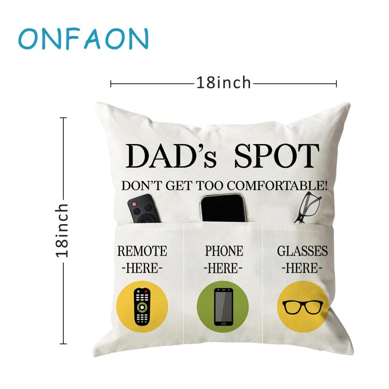 ONFAON أونفون يوم الأب رمي وسادة العلبة أبي ترمي وسادة تغطي 18 × 18 بوصة أبي هدايا من ابنة الابن عيد ميلاد عيد الشكر هدايا يوم بابا ستيداد 3 جيب - Image 3