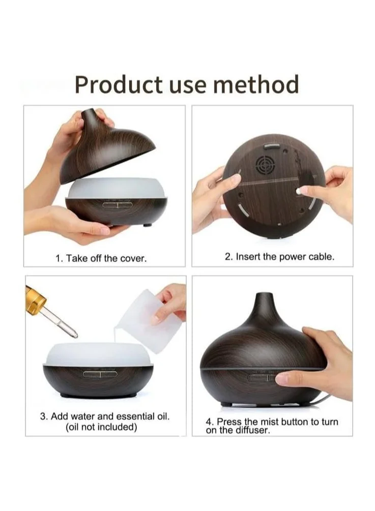 Cuisine Art Cuisine Art Essential Oil Diffuser, 550ml Oil Diffuser with 4 Timer, Aromatherapy Diffuser with Auto Shut-Off Function, Cool Mist Humidifier BPA-Free for Bedroom Home, Dark Brwon- White  Top