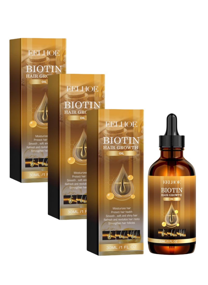 EELHOE 3-PACK Biotin Hair Care Oil,Deeply Moisturizes The Scalp, Repairs Damaged Hair And Makes It Smooth And Shiny 30ml*3 - Image 1
