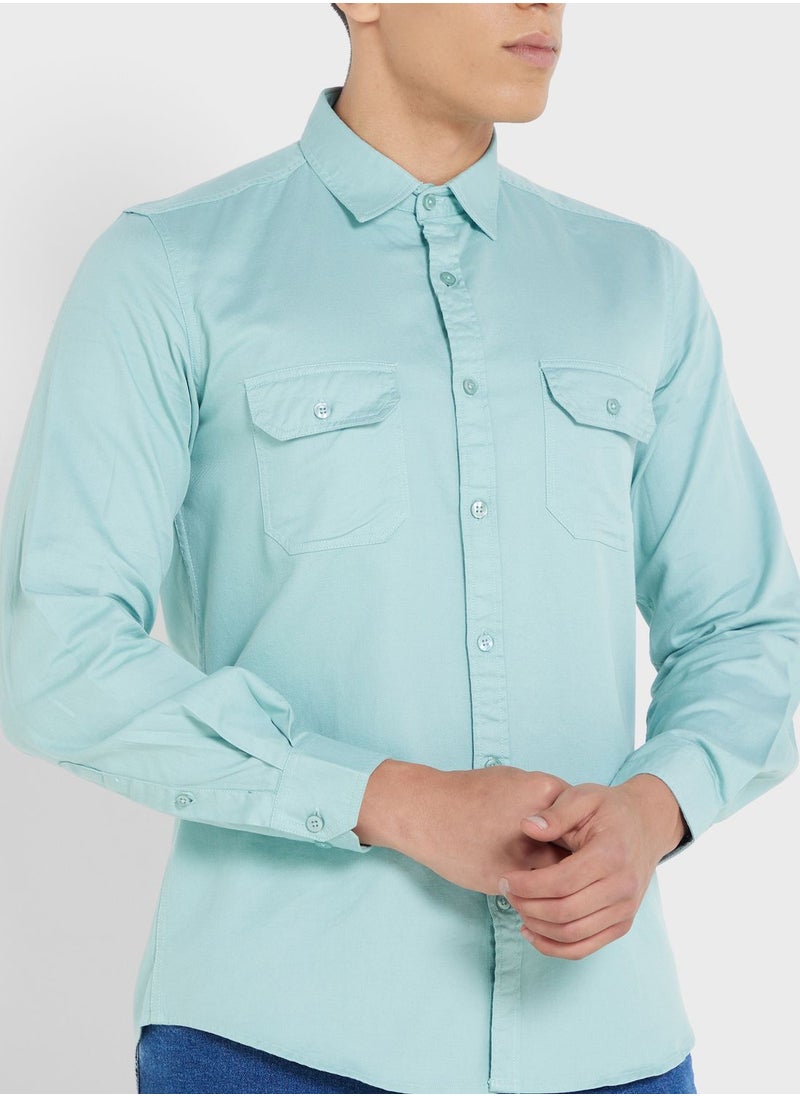 Seventy Five - Pure Cotton Casual Double Pocket Shirt - Image 1