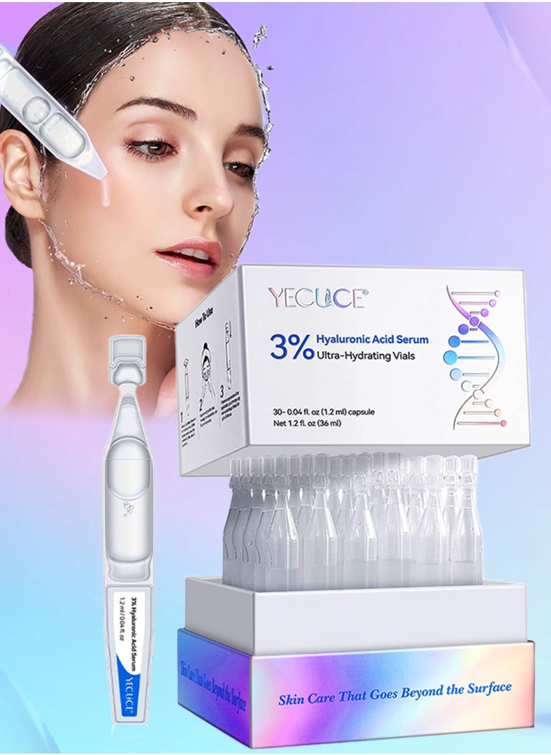 Yecuce 30Pcs Hyaluronic Acid Serum Ultra Hydrating Vials for Face Anti Aging Glow Facial Serum Single Use Hyaluronic Acid Tubes Intensive Hydration Skin Tightening and Smoother face Serum  - Image 1