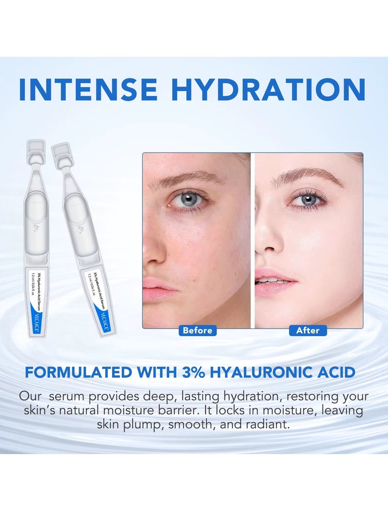 Yecuce 30Pcs Hyaluronic Acid Serum Ultra Hydrating Vials for Face Anti Aging Glow Facial Serum Single Use Hyaluronic Acid Tubes Intensive Hydration Skin Tightening and Smoother face Serum  - Image 5