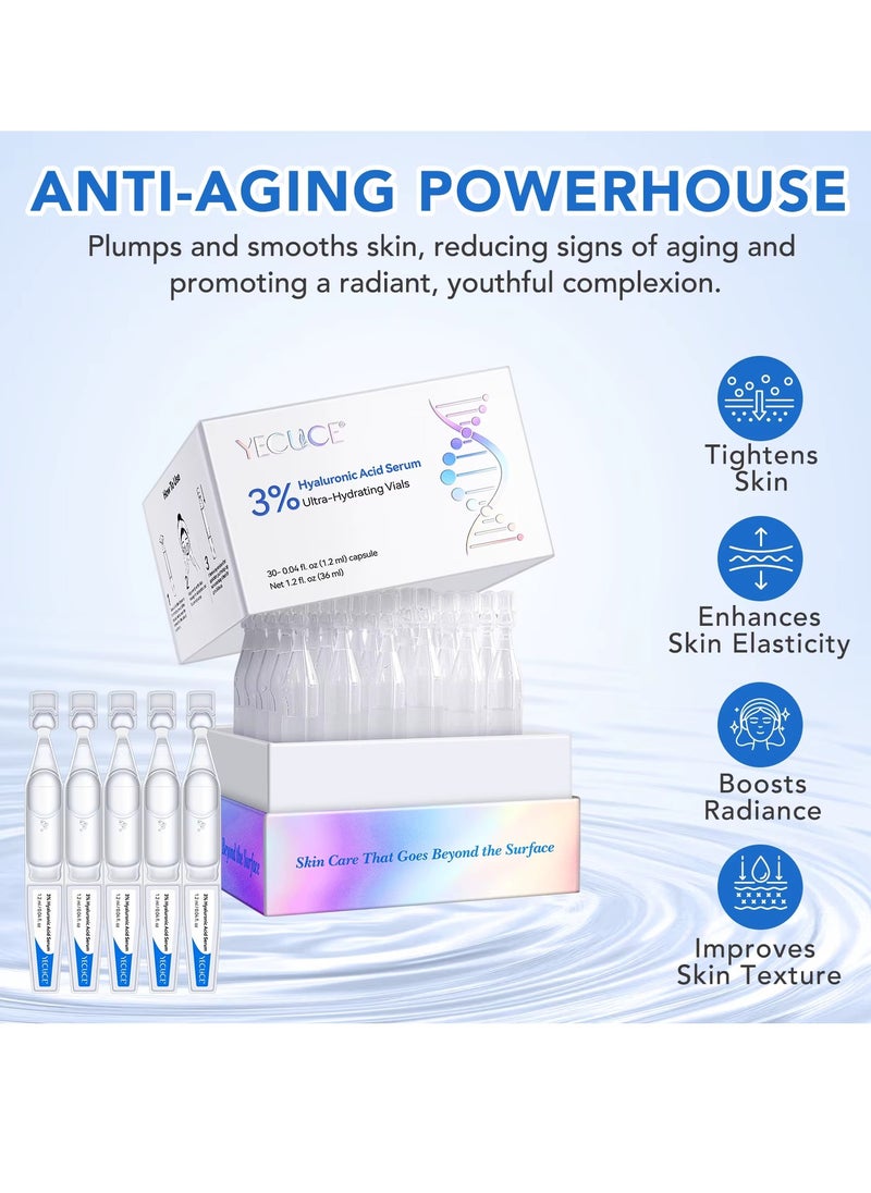 Yecuce 30Pcs Hyaluronic Acid Serum Ultra Hydrating Vials for Face Anti Aging Glow Facial Serum Single Use Hyaluronic Acid Tubes Intensive Hydration Skin Tightening and Smoother face Serum  - Image 4