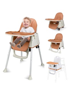 Arabest Portable Baby High Chair With Dining Tray, Adjustable Height, Brown  - Image 1