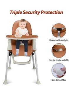 Arabest Portable Baby High Chair With Dining Tray, Adjustable Height, Brown  - Image 4