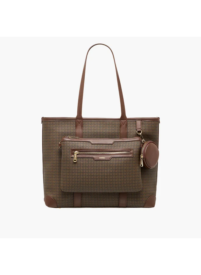 MISSY Women Monogram Print Tote Bag with Double Handle and Detachable Pouch