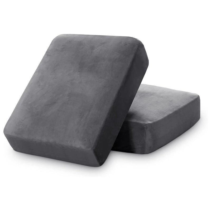 PrinceDeco Stretch Velvet Couch Cushion Covers for Individual Cushions Sofa Cushion Cover Seat Sofa Covers Washable Couch Seat Cushion Covers for Sectional 2 Pieces Grey