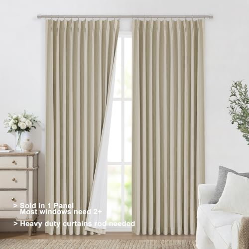 Vision Home Sand Pinch Pleated Full Blackout Curtains Linen Blended Room Darkening Window Curtains 108 inch for Living Room Bedroom Thermal Insulated Pinch Pleat Drapes with Hooks 60" Wx108 Lx1 - Image 3