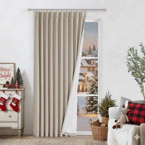Vision Home Sand Pinch Pleated Full Blackout Curtains Linen Blended Room Darkening Window Curtains 108 inch for Living Room Bedroom Thermal Insulated Pinch Pleat Drapes with Hooks 60" Wx108 Lx1 - Image 1