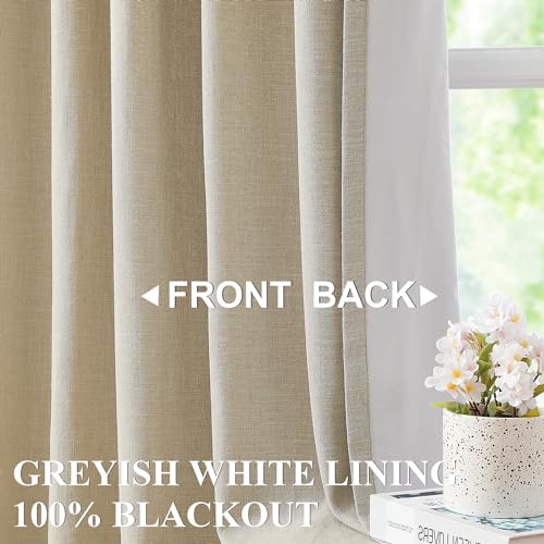 Vision Home Sand Pinch Pleated Full Blackout Curtains Linen Blended Room Darkening Window Curtains 108 inch for Living Room Bedroom Thermal Insulated Pinch Pleat Drapes with Hooks 60" Wx108 Lx1 - Image 4
