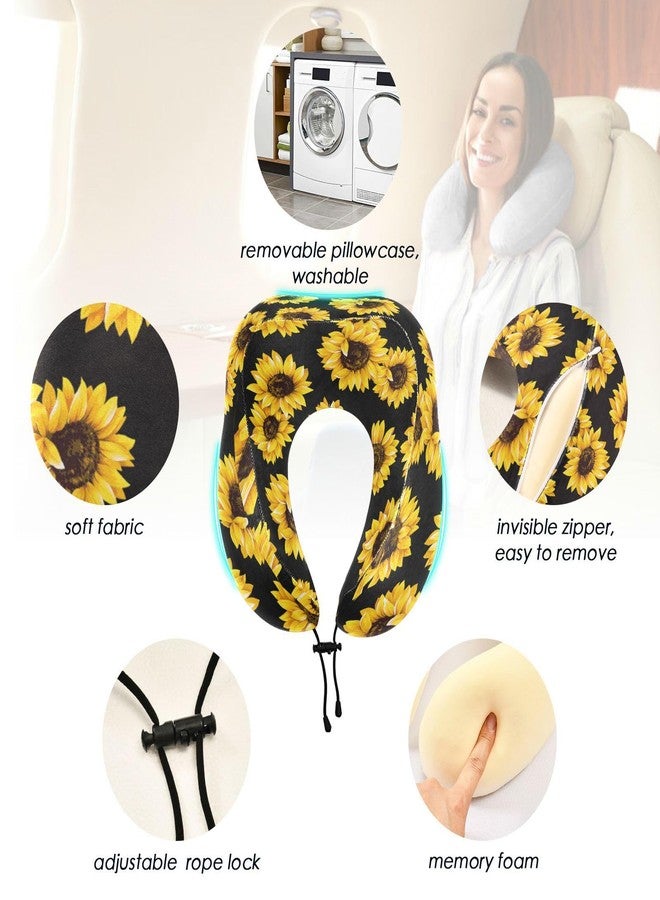 ZOEO Travel Pillow for Neck Head, Black Sunflowers Memory Foam Padding Sleeping Airplane Trains Cars Camping Office - Image 2