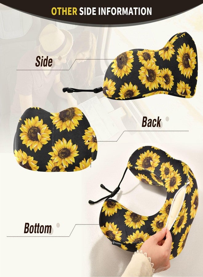 ZOEO Travel Pillow for Neck Head, Black Sunflowers Memory Foam Padding Sleeping Airplane Trains Cars Camping Office - Image 5