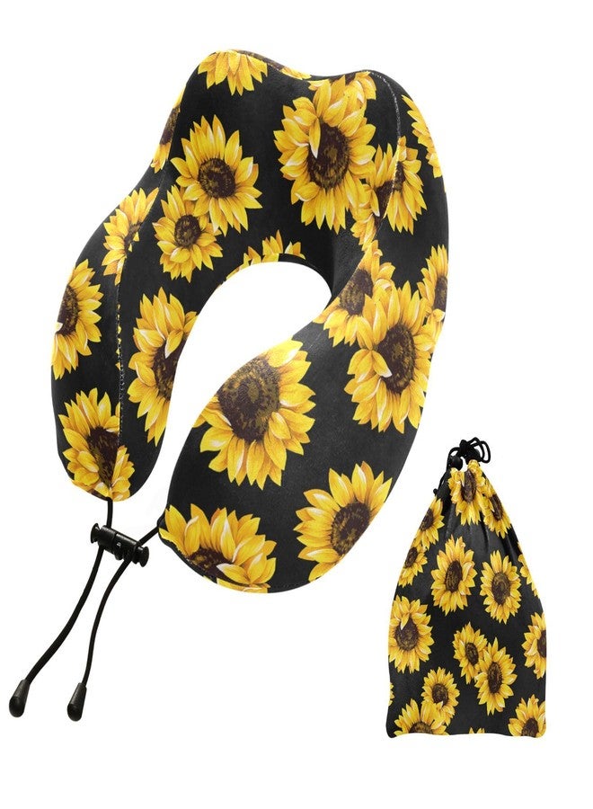 ZOEO Travel Pillow for Neck Head, Black Sunflowers Memory Foam Padding Sleeping Airplane Trains Cars Camping Office - Image 1